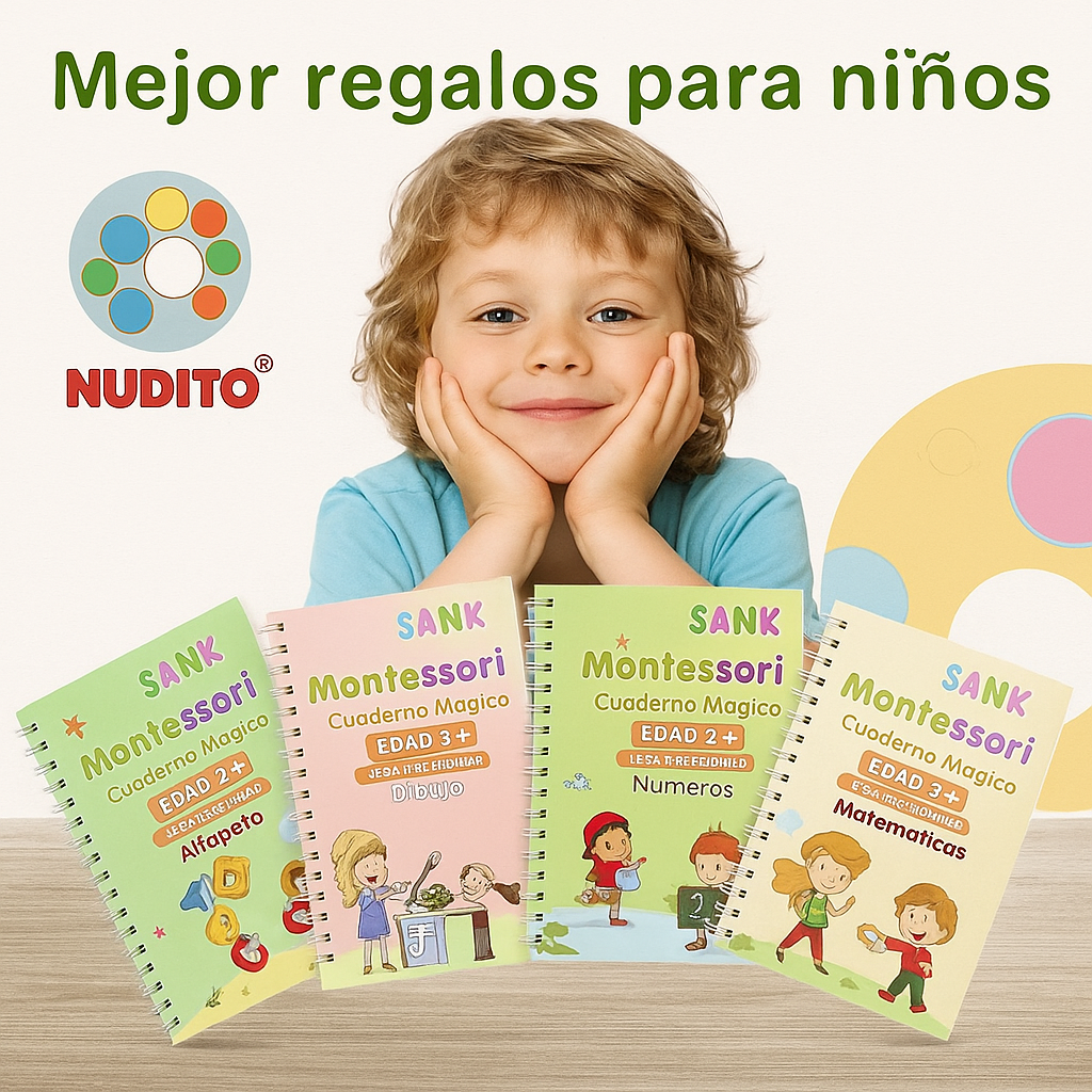 Pack de Caligrafía Reutilizable — 4 Libros Montessori + 10 Recargas Gratis