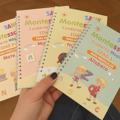 Pack de Caligrafía Reutilizable — 4 Libros Montessori + 10 Recargas Gratis