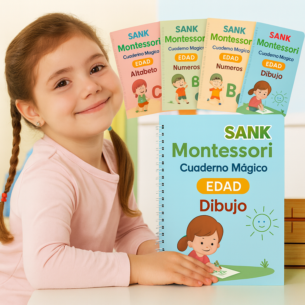 Pack de Caligrafía Reutilizable — 4 Libros Montessori + 10 Recargas Gratis