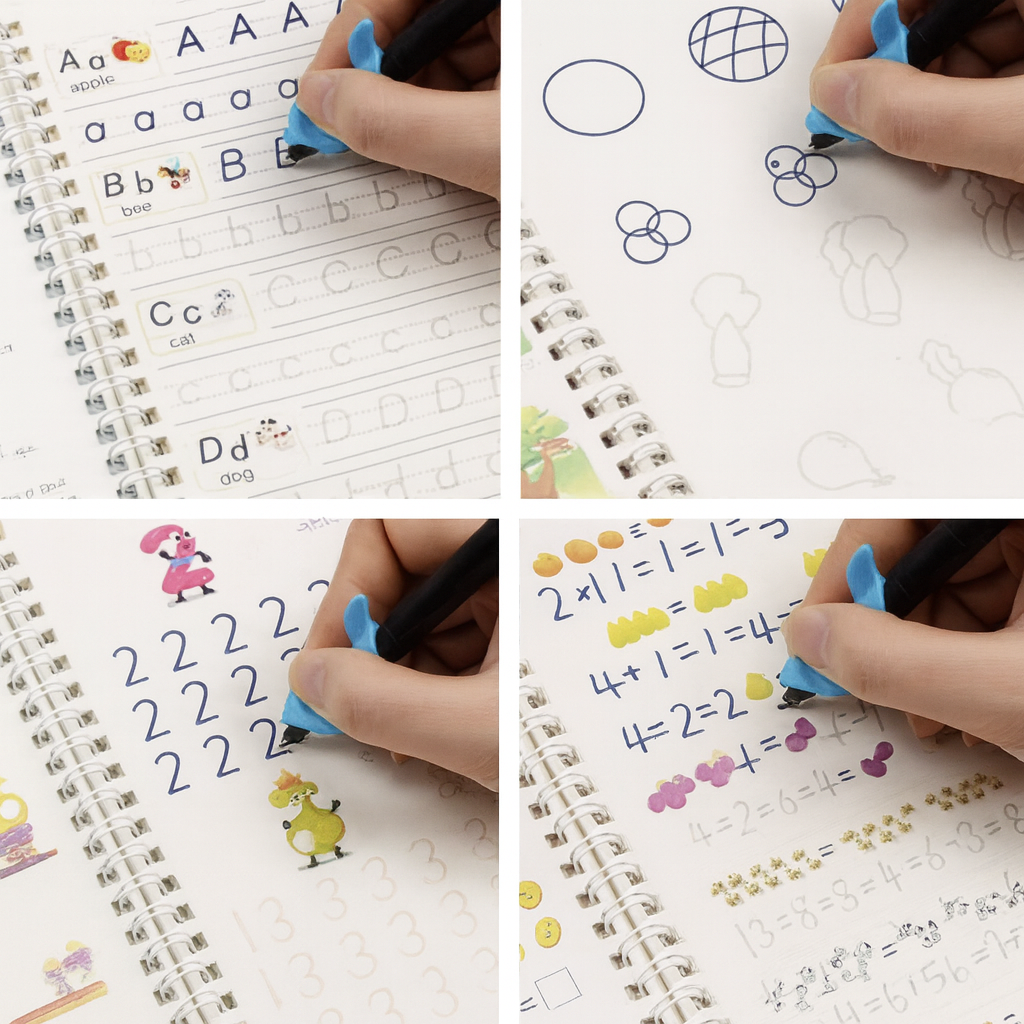 Pack de Caligrafía Reutilizable — 4 Libros Montessori + 10 Recargas Gratis