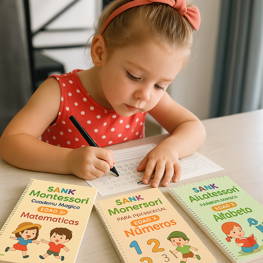 Pack de Caligrafía Reutilizable — 4 Libros Montessori + 10 Recargas Gratis