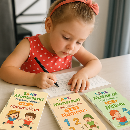 Pack de Caligrafía Reutilizable — 4 Libros Montessori + 10 Recargas Gratis